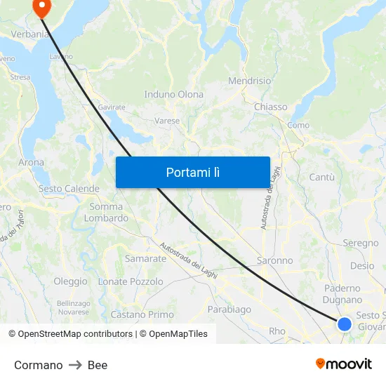 Cormano to Bee map