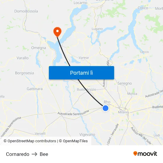 Cornaredo to Bee map