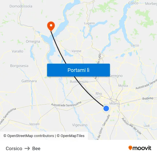Corsico to Bee map