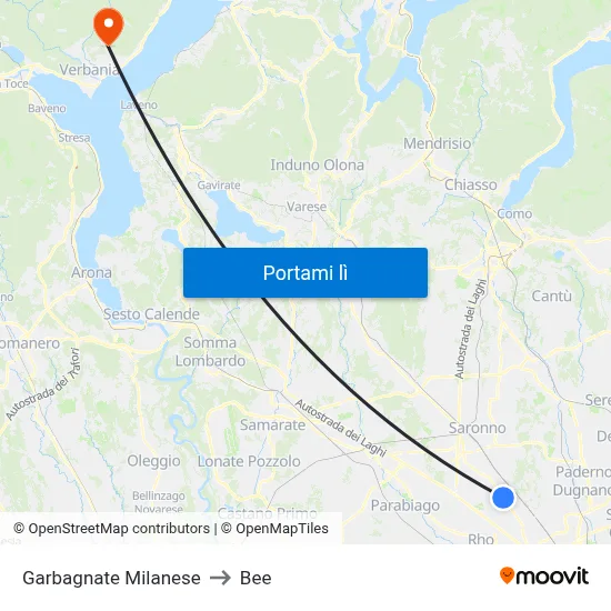 Garbagnate Milanese to Bee map