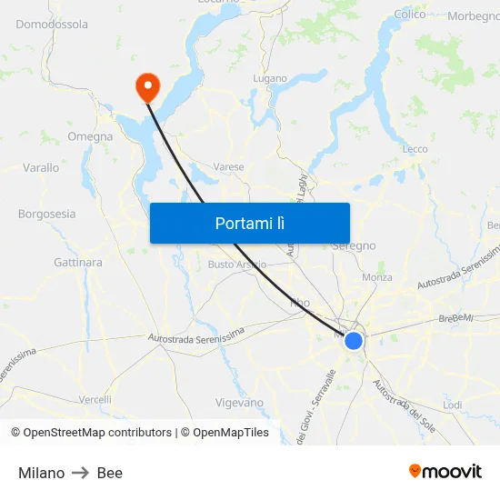 Milano to Bee map