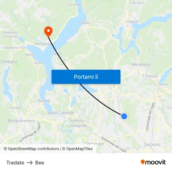 Tradate to Bee map