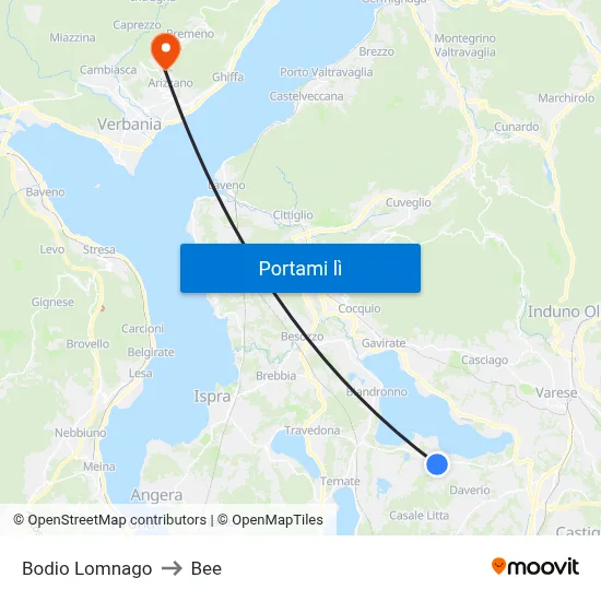Bodio Lomnago to Bee map