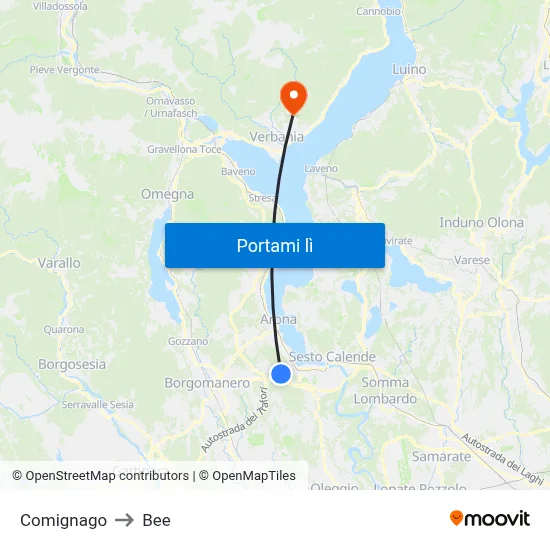 Comignago to Bee map