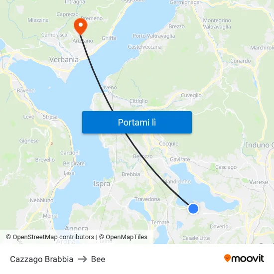 Cazzago Brabbia to Bee map
