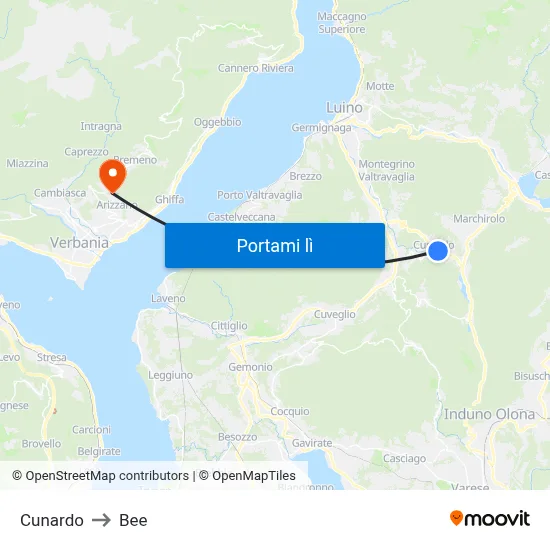 Cunardo to Bee map