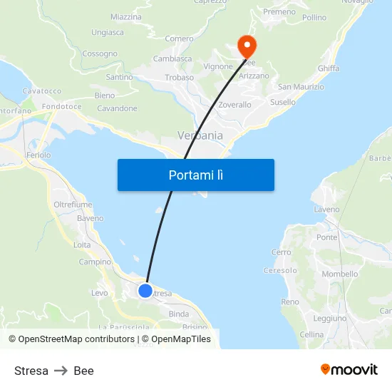 Stresa to Bee map