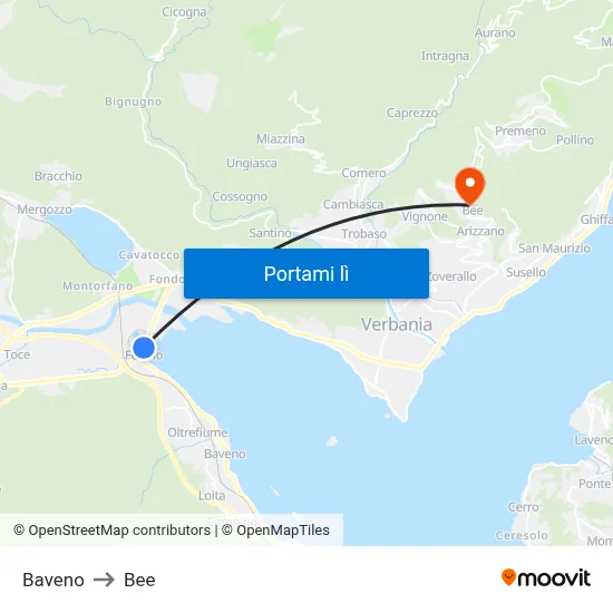 Baveno to Bee map