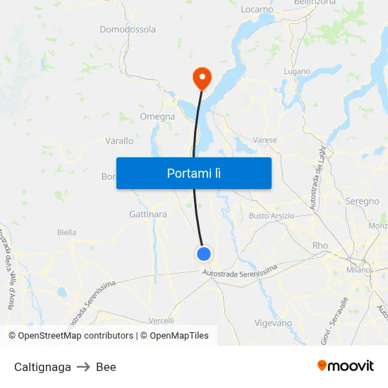 Caltignaga to Bee map