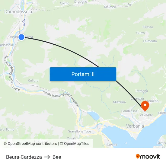 Beura-Cardezza to Bee map