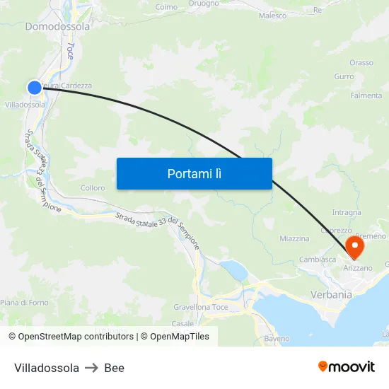 Villadossola to Bee map
