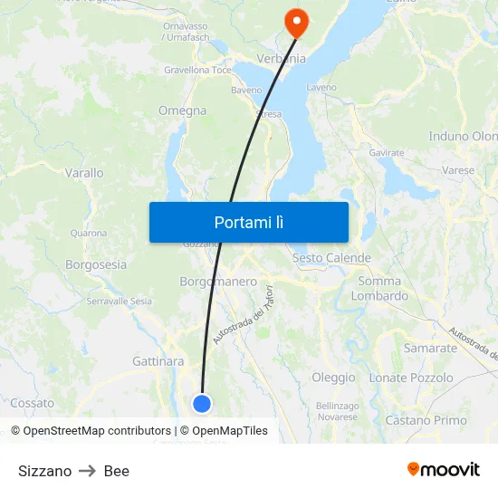 Sizzano to Bee map