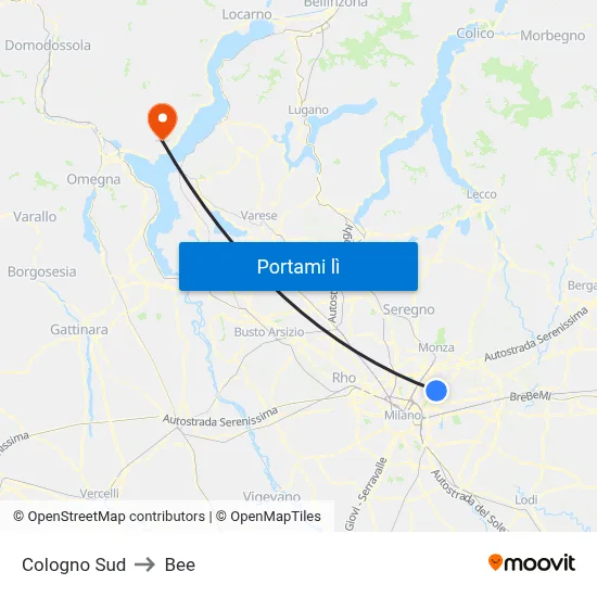 Cologno Sud to Bee map