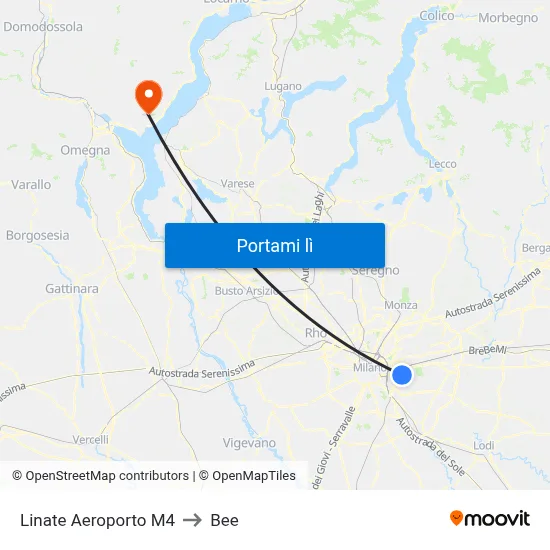 Linate Aeroporto M4 to Bee map