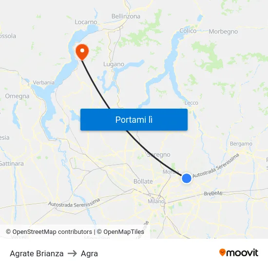 Agrate Brianza to Agra map