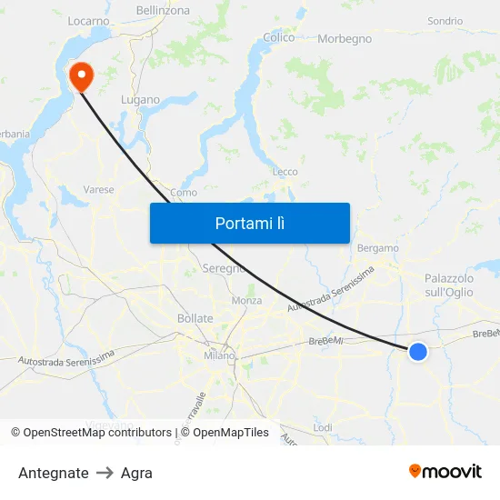 Antegnate to Agra map