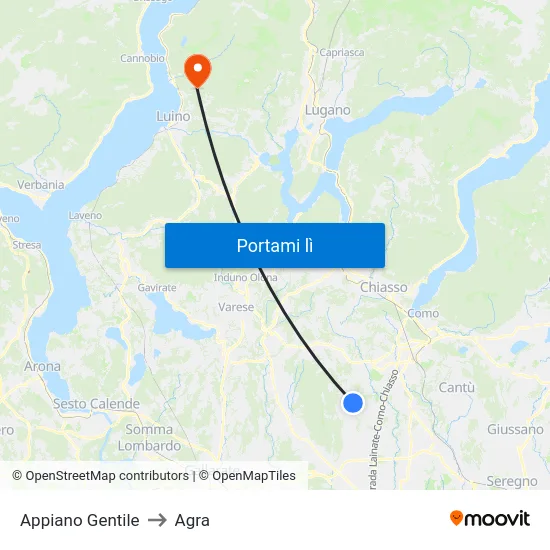 Appiano Gentile to Agra map