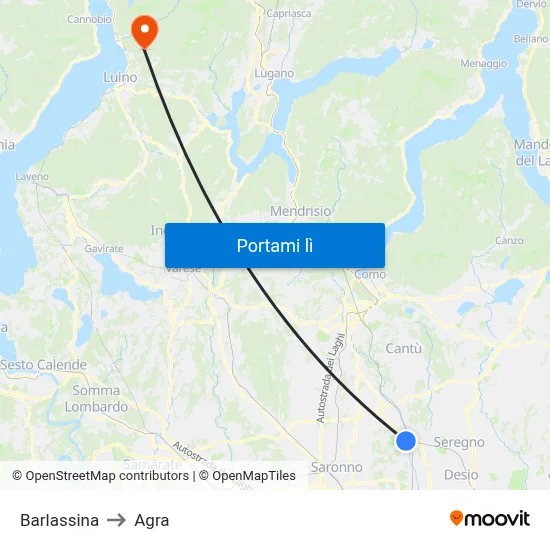 Barlassina to Agra map