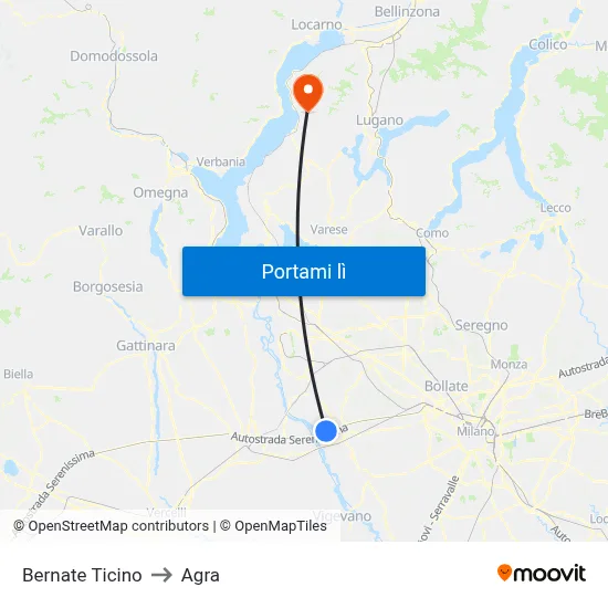 Bernate Ticino to Agra map
