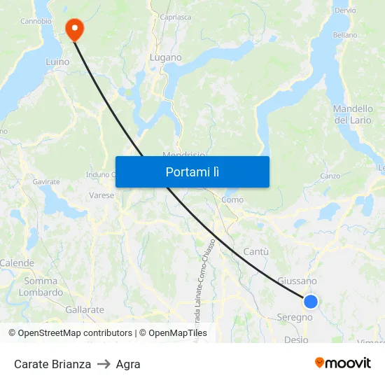 Carate Brianza to Agra map