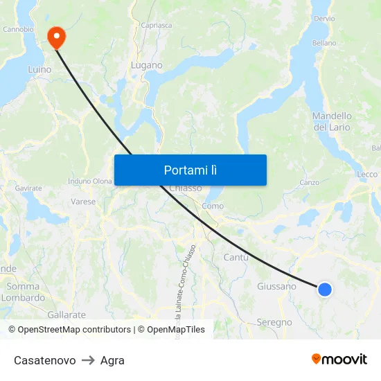 Casatenovo to Agra map