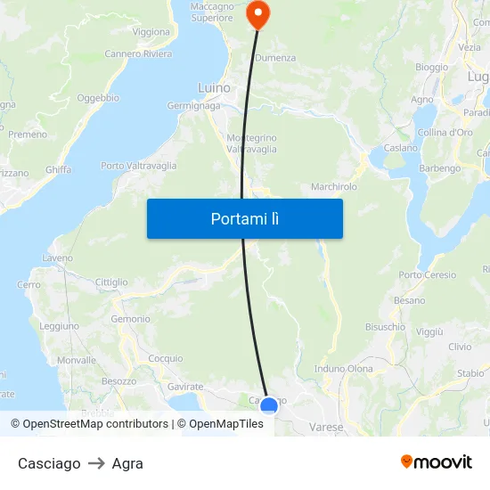 Casciago to Agra map