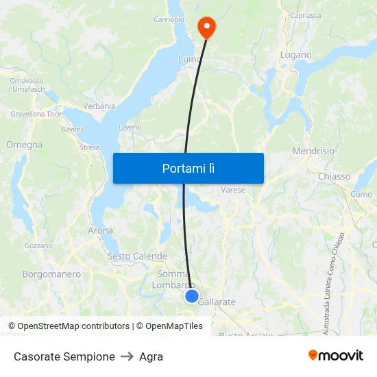 Casorate Sempione to Agra map