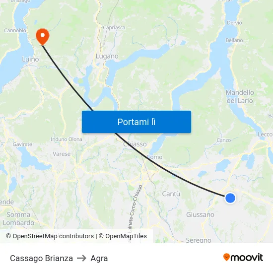 Cassago Brianza to Agra map