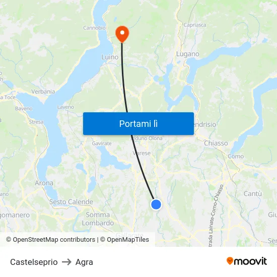 Castelseprio to Agra map