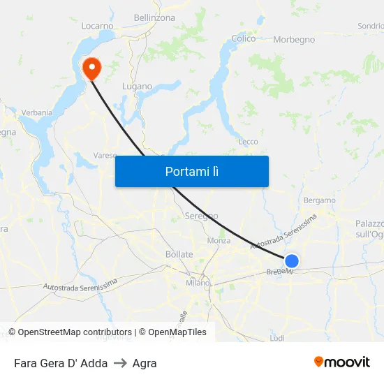 Fara Gera D' Adda to Agra map