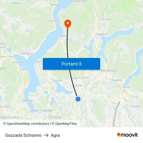 Gazzada Schianno to Agra map