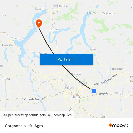 Gorgonzola to Agra map