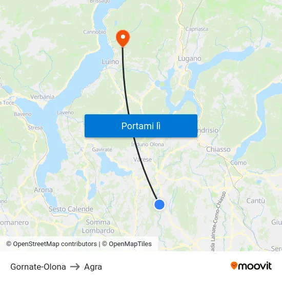 Gornate-Olona to Agra map