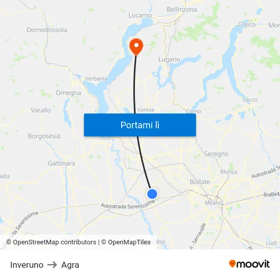 Inveruno to Agra map