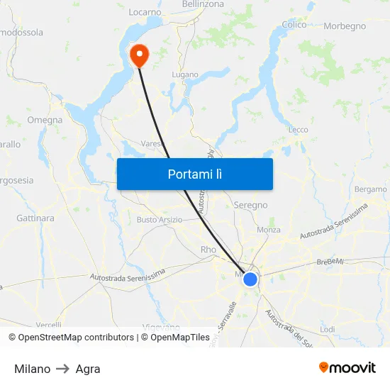 Milano to Agra map