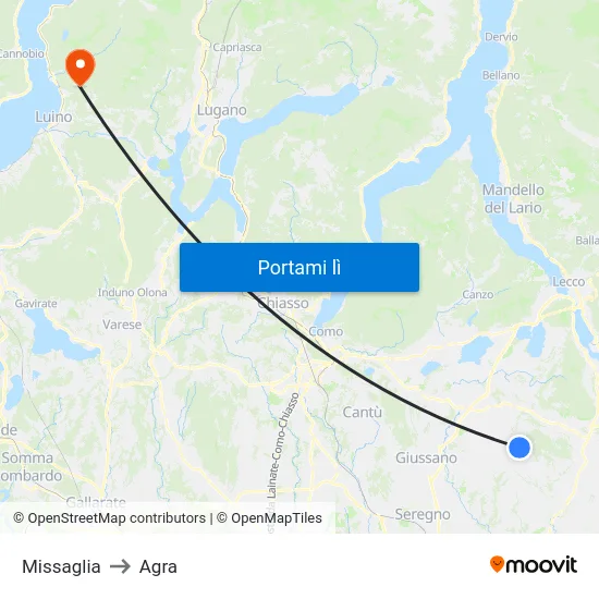 Missaglia to Agra map