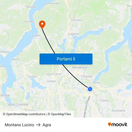 Montano Lucino to Agra map