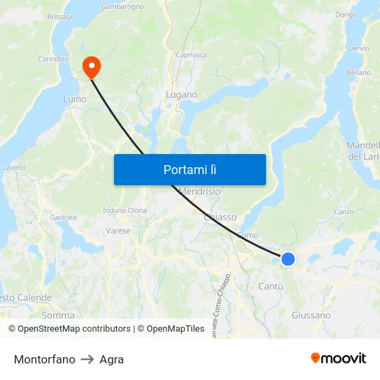 Montorfano to Agra map