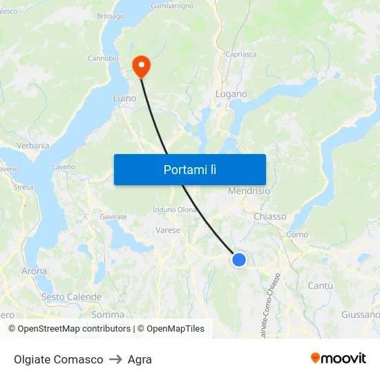 Olgiate Comasco to Agra map