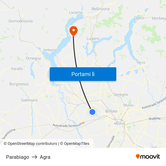 Parabiago to Agra map
