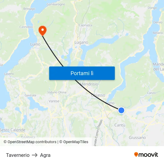 Tavernerio to Agra map
