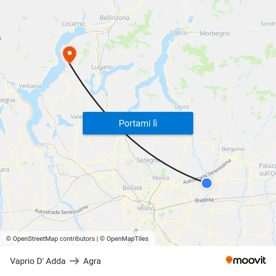 Vaprio D' Adda to Agra map
