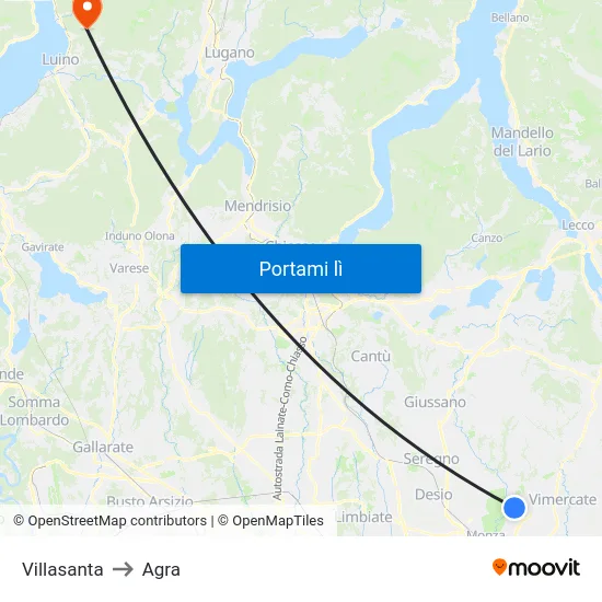 Villasanta to Agra map