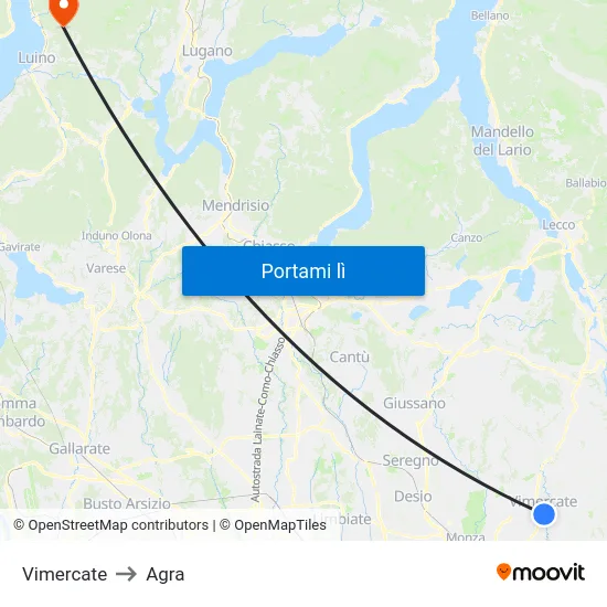 Vimercate to Agra map