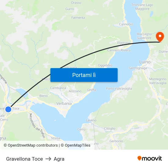 Gravellona Toce to Agra map
