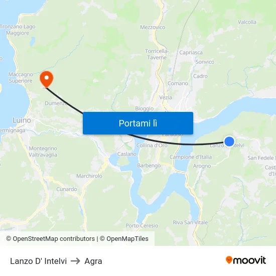 Lanzo D' Intelvi to Agra map