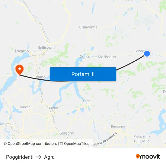 Poggiridenti to Agra map