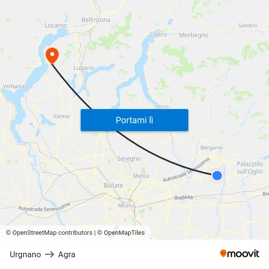 Urgnano to Agra map