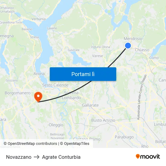 Novazzano to Agrate Conturbia map