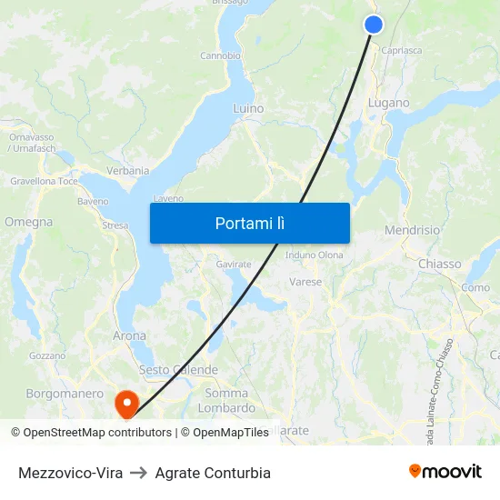 Mezzovico-Vira to Agrate Conturbia map
